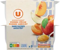 Dessert fruitier Purée de pommes et pêches et de pommes et abricots sans sucres ajoutés8 pots de 100g