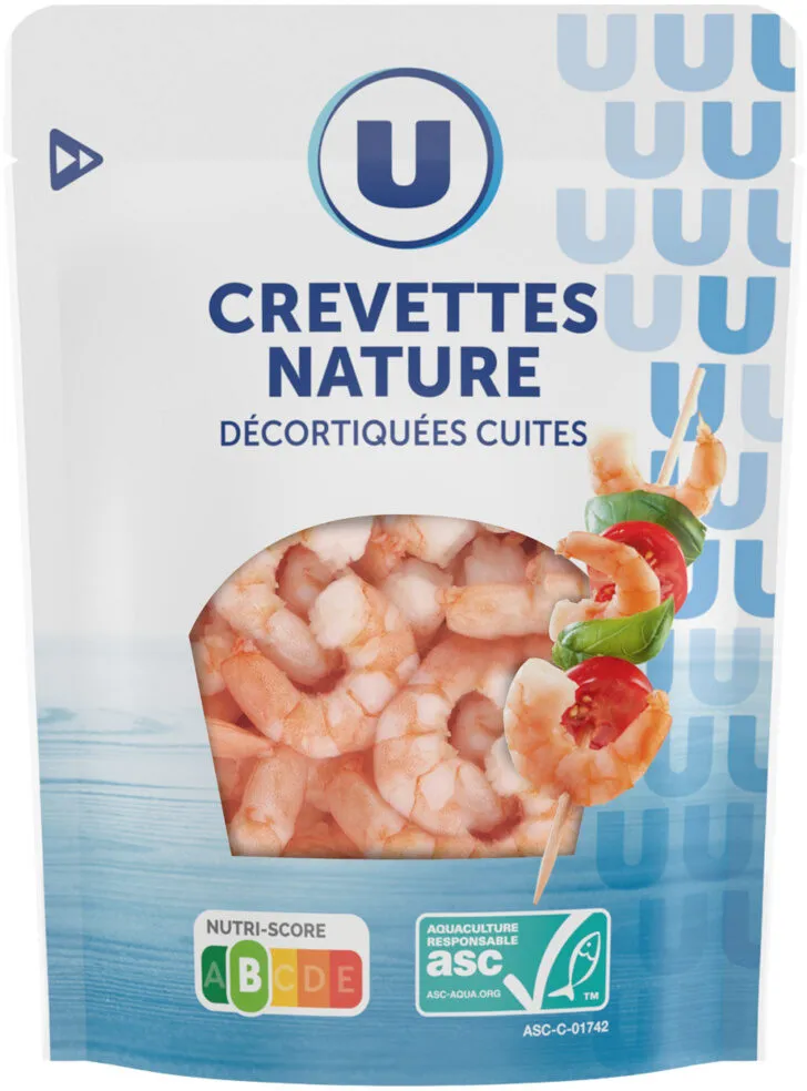 Crevettes nature cuites et décortiquées 100g