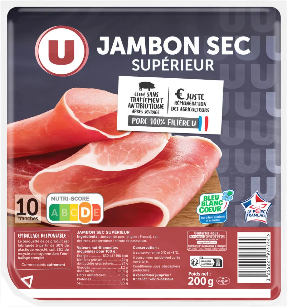 Jambon sec supérieur - x10 tranches, 200g