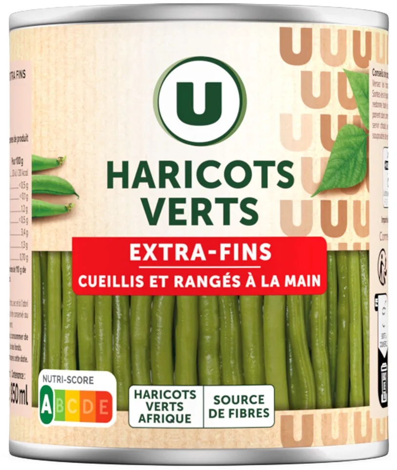 Haricots verts extra-fins cueillis et rangés à la main - Boite de 440gnet égoutté