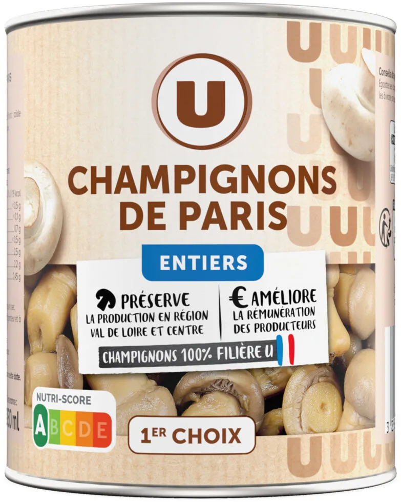 Champignons de Paris entiers au naturel - Boîte 460g