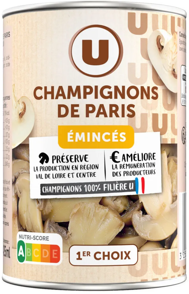 Champignons de Paris émincés au naturel - Boîte 230g