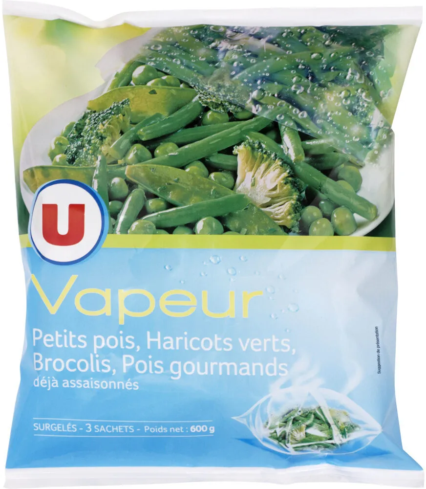 U Légumes vapeur petits pois, haricots verts et brocolis 3 sachets de200g