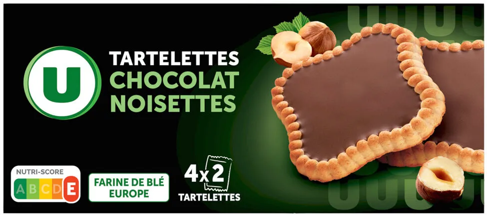 Tartelettes carrées parfum chocolat noisette paquet de 127g