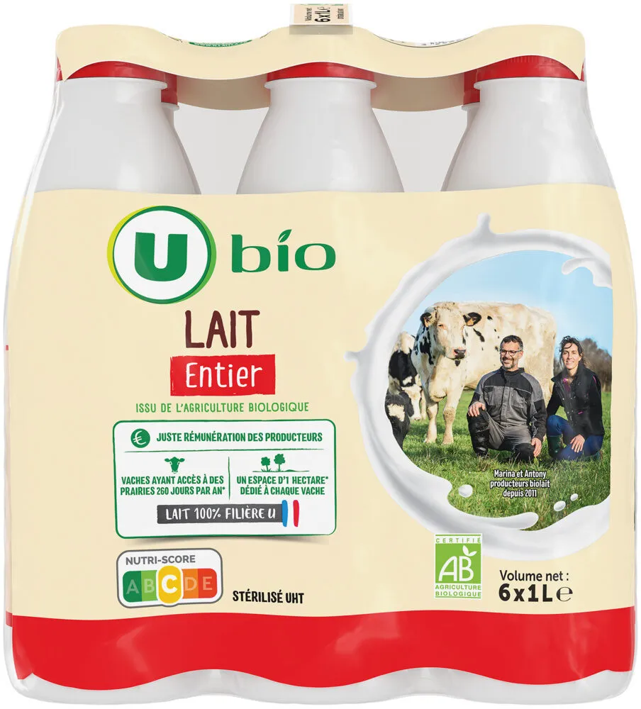 Lait UHT biologique entier Bouteille 6x1L