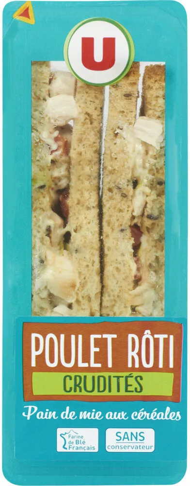 Sandwich club poulet rôti crudités, 145g