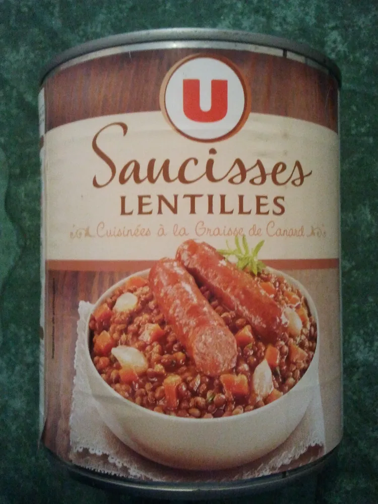 Saucisses lentilles Cuisinées à la Graisse de Canard - 840 g - U