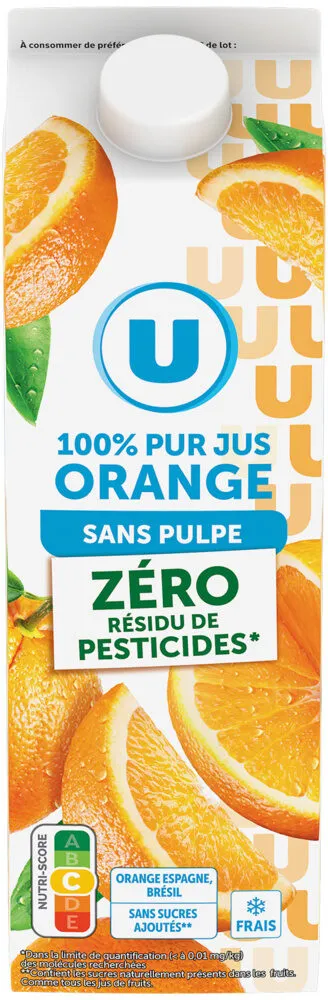 Pur jus d'orange refrigeré sans pulpe zrp - brique 1L