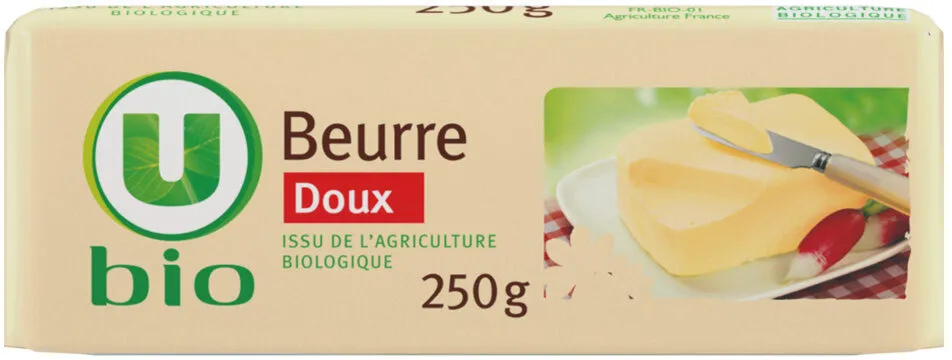 Beurre doux 82%mg, plaquette de 250g