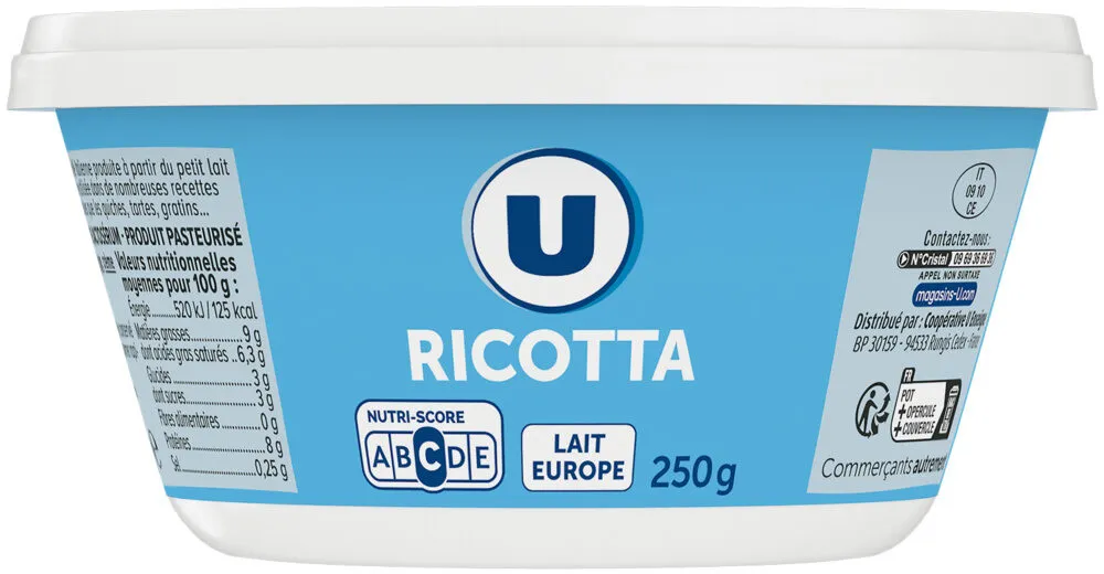 Ricotta au lait pasteurisé 9% de MG, 250g