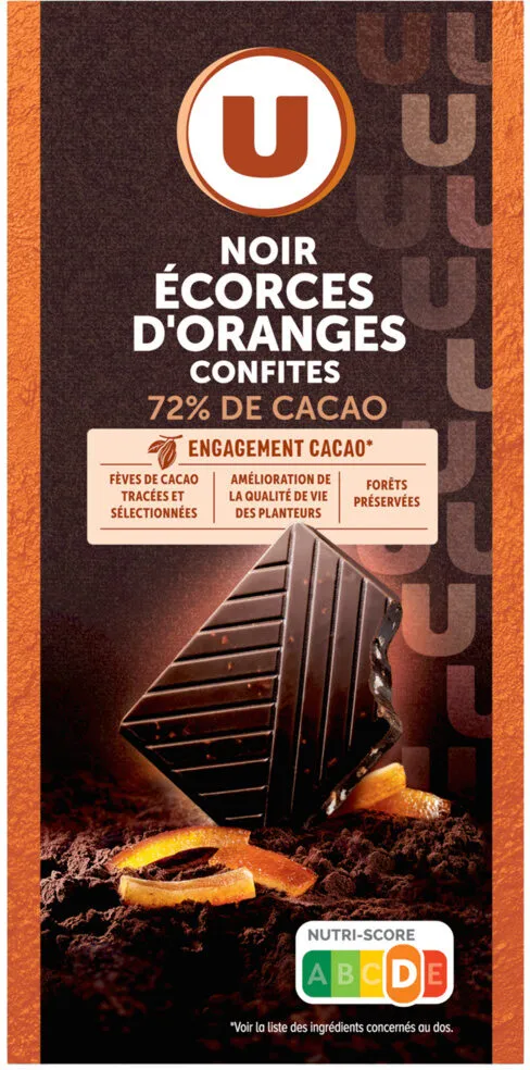 Chocolat noir 72% de cacao aux écorces d'orange - tablette 100g