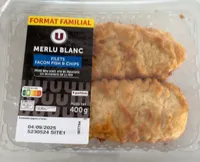 Filet de merlu Fish&Chips, Merluccius capensis ou Merluccius paradoxus, transformé France, barquette, 400g