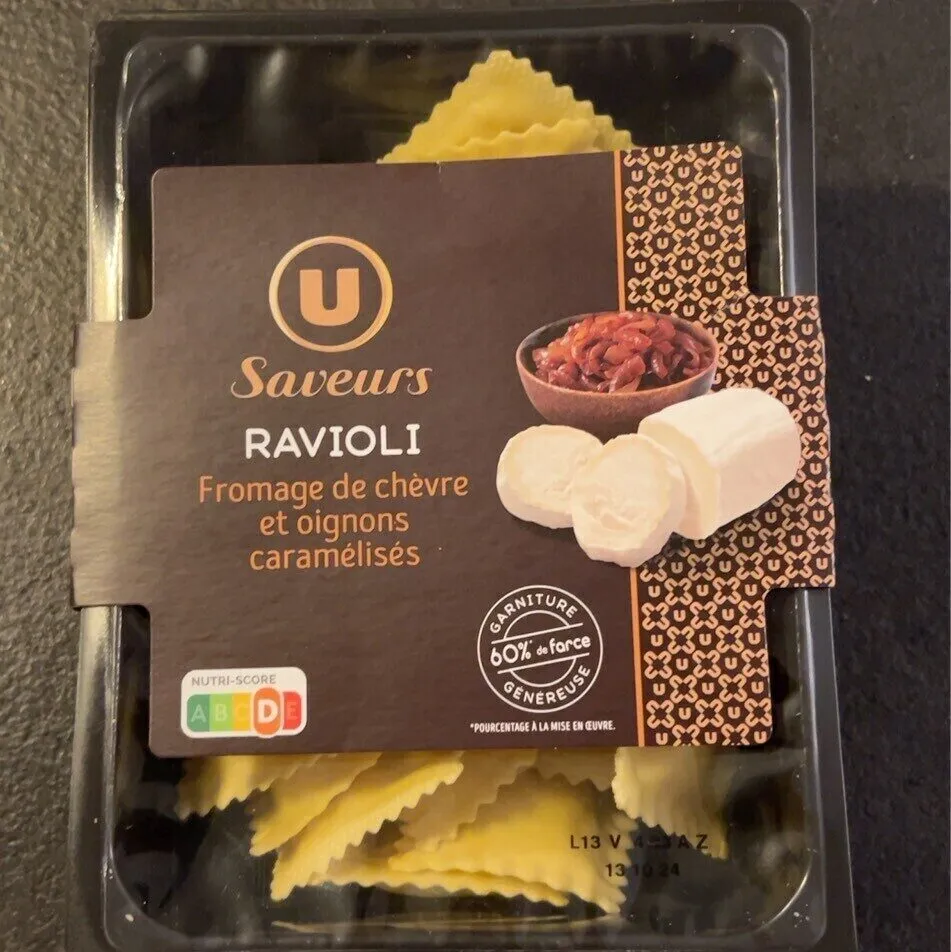 Raviolis fromage de chevre et oignons caramélisés