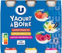 Yaourts à boire 3 parfums fraise vanille framboise 6x180g