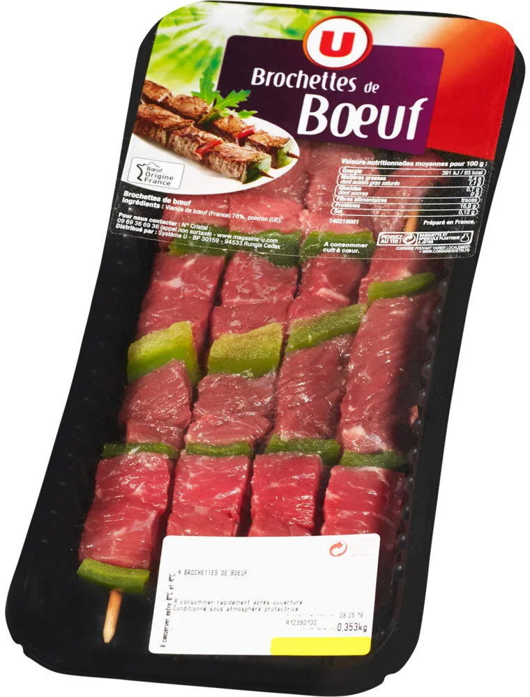 Brochette de boeuf nature, France, 4 pièces