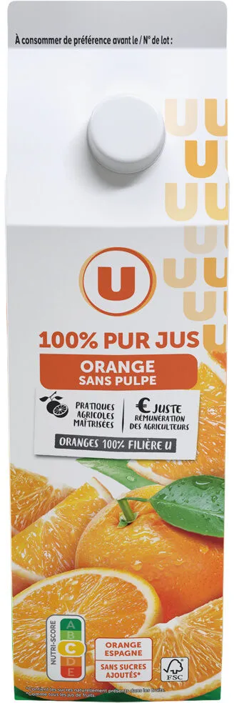Pur jus orange sans pulpe, brique 2L