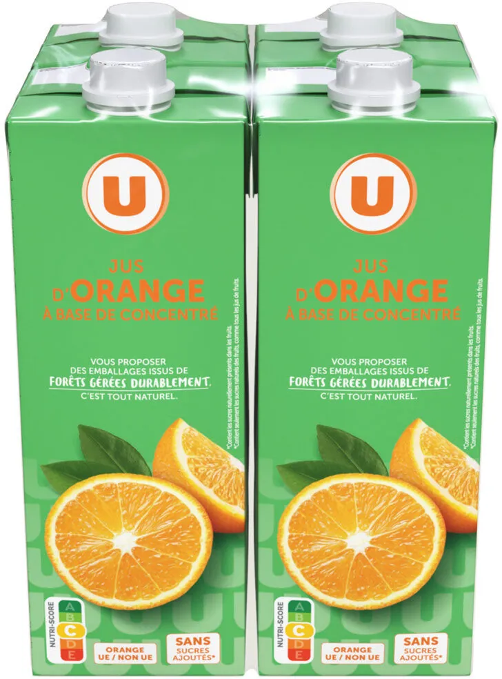 Jus à base de concentré orange, 4 briques de 1l