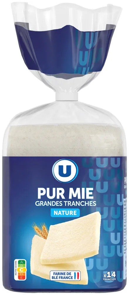 Pain de mie nature sans croûte en grandes tranches 500g