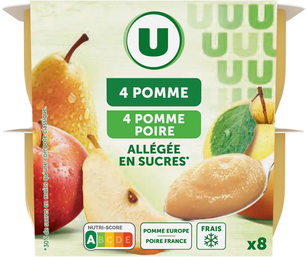 Dessert fruitier panaché 4 pomme.+ 4 pomme/poire allégé en sucres x100g
