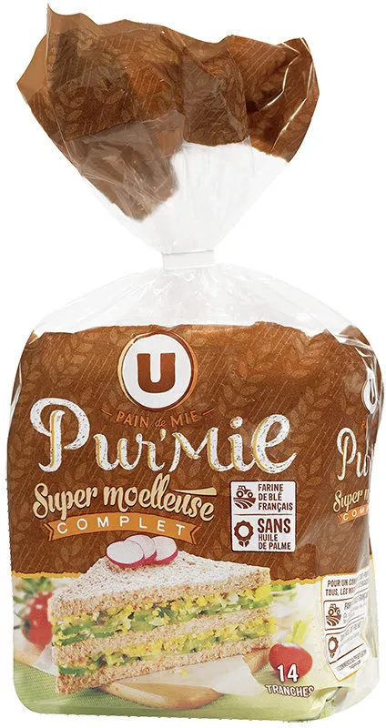 Pain de mie complet sans croûte en grandes tranches