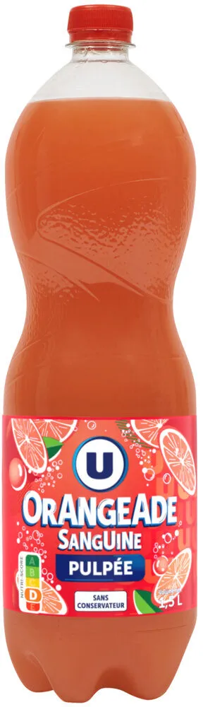 Boisson gazéifiée aux jus d'oranges pulpés à base de concentrés avecsucre et édulcorant 1,5L