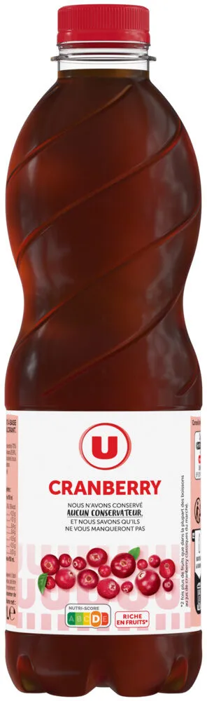 Boisson au cranberry sans sucres ajoutés bouteille de 1l
