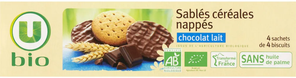 Biscuits Sablés bio céréales nappés chocolat au lait paquet de 200g