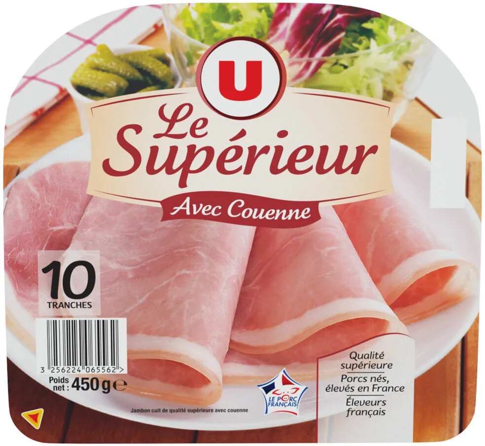 Jambon cuit supérieur avec couenne 10 tranches, 450g