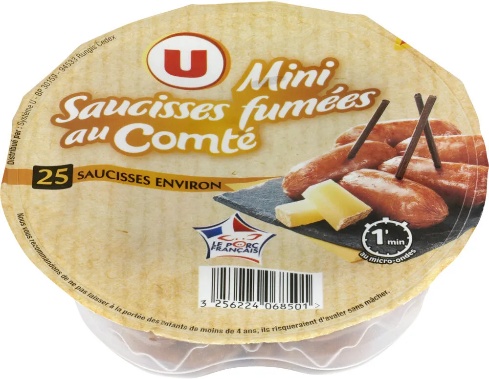 Mini saucisses fumées au comté supérieures cuites Viande de Porc Française