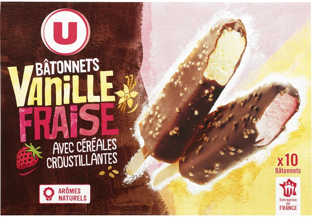 Bâtonnets glacés vanille et fraise 10 unités, 370g