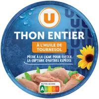 Thon entier à l'huile de tournesol pêché canne boîte de 160g