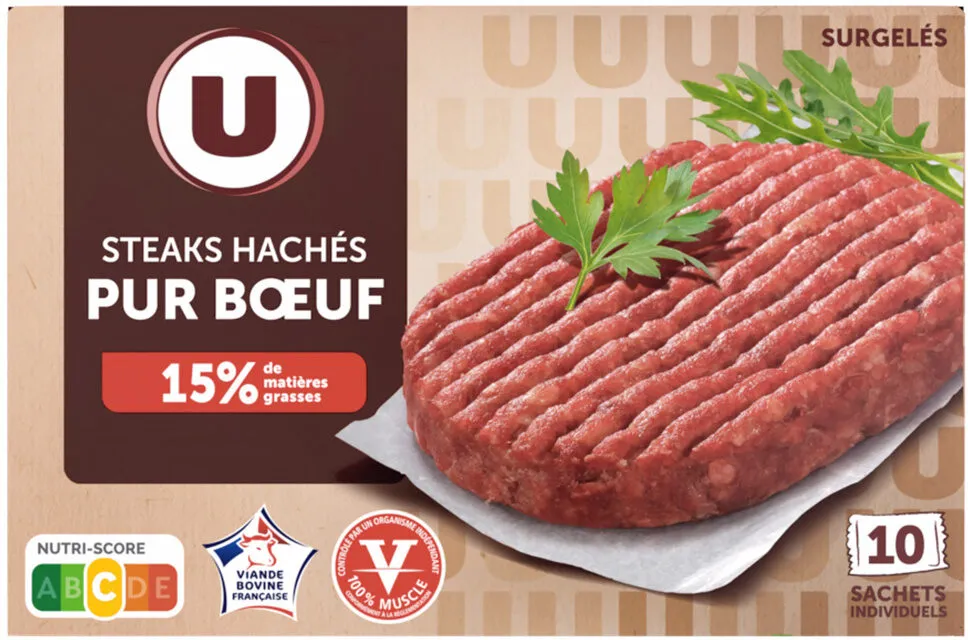 Steaks hachés pur boeuf 15% - 10x100g boîte