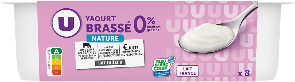 Yaourts brassés nature 0% de matière grasse 8x125g