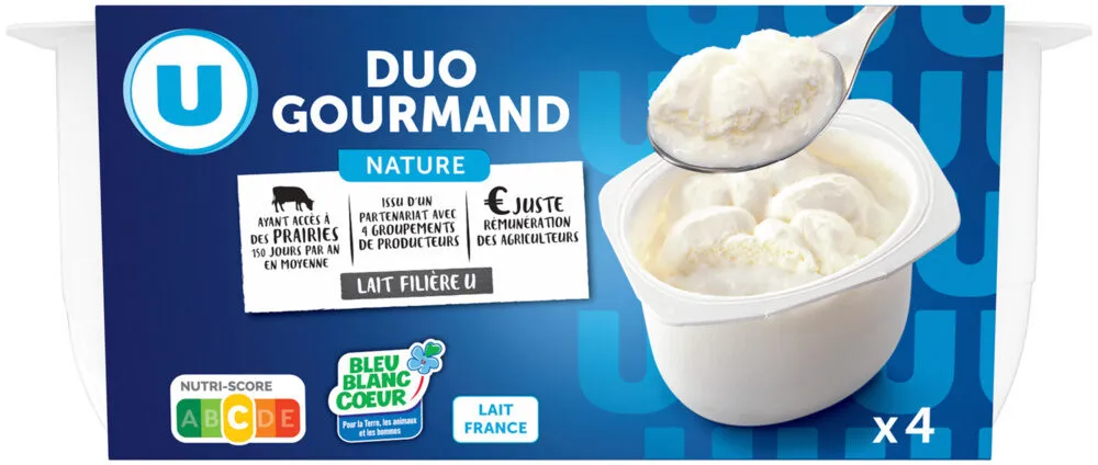Fromage blanc frais au lait pasteurisé mousse Duo Gourmand, 4x100g, 10,4%MG