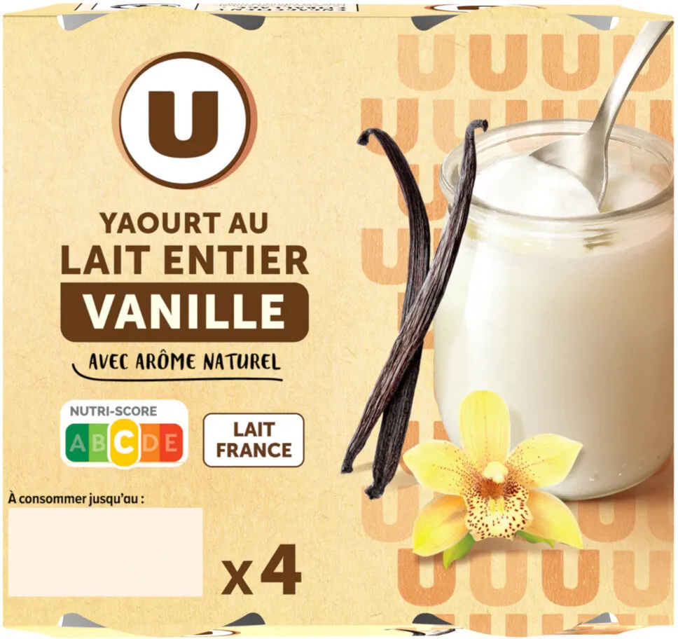 Yaourt au lait entier saveur vanille pot en verre 4x125g