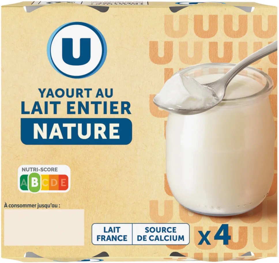 Yaourt nature au lait entier pot en verre 4x125g