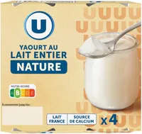 Yaourt nature au lait entier pot en verre 4x125g