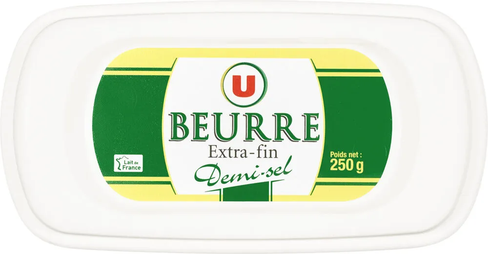 Beurre extra fin demi-sel 80% de MG, barquette de 250g