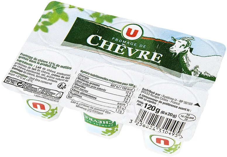 Fromage frais pasteurisé de chèvre pyramide 12% de matière grasse 6pots de 20g