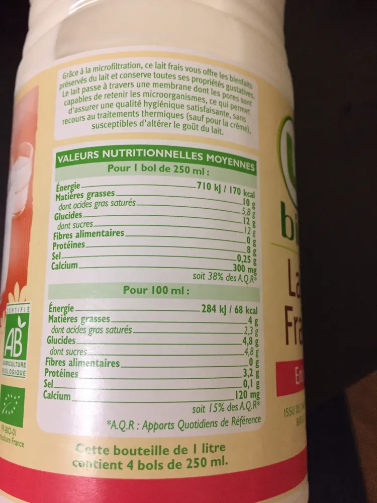 Lait frais entier