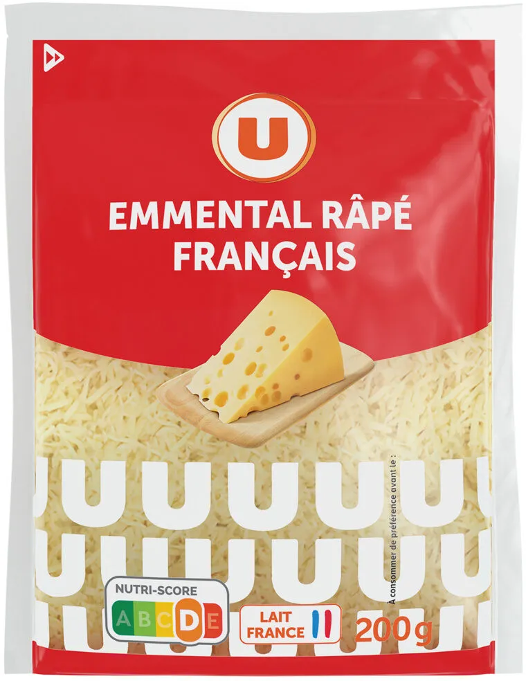 Fromage pasteurisé Emmental français râpé 29%MG, 200g