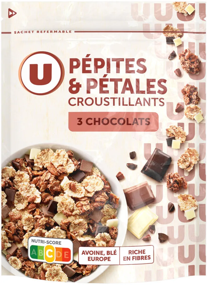 Céréales Pépites et pétales aux 3 chocolats paquet de 400g