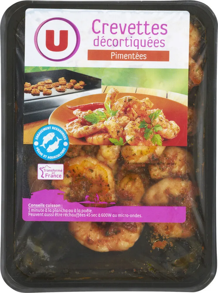 Crevette décortiquée cuite pimentée, transformée en France, barquette120g