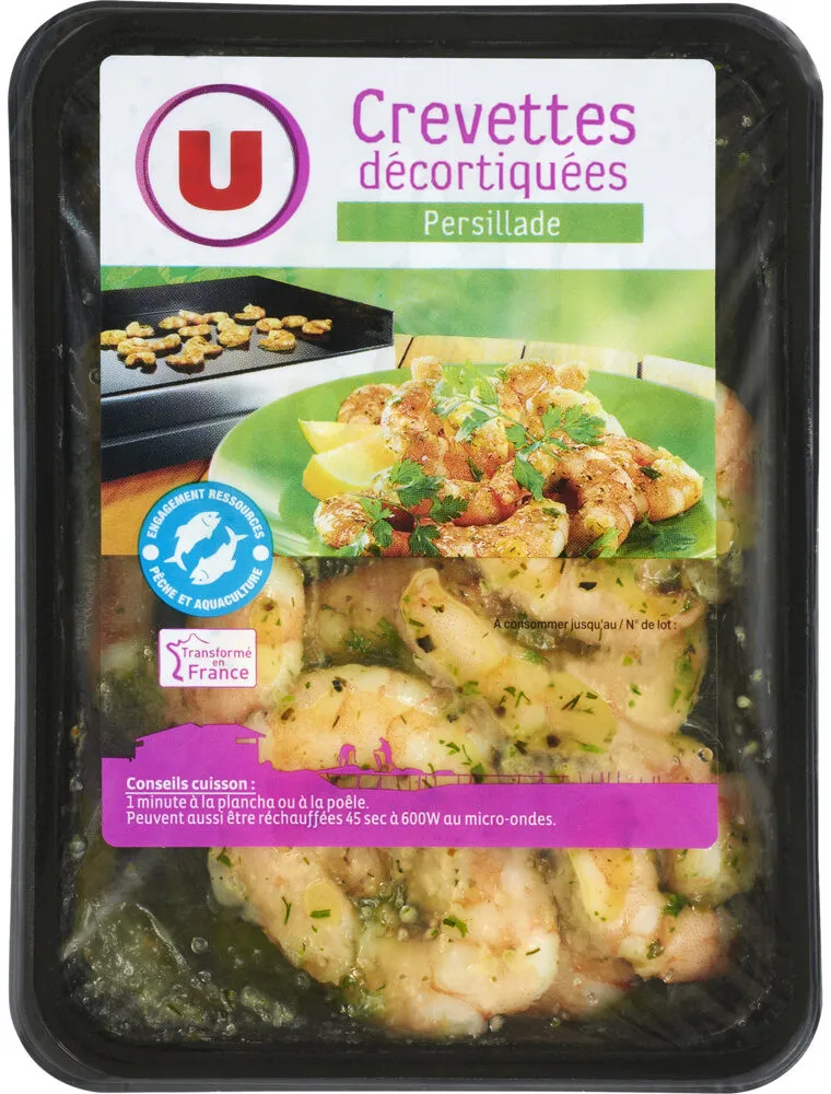 Crevette décortiquée cuite marinée persillade, transformée en France,barquette de 120g