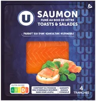 Saumon fumé Atlantique, Norvège, Toasts et salades, 4 tranches - 80g