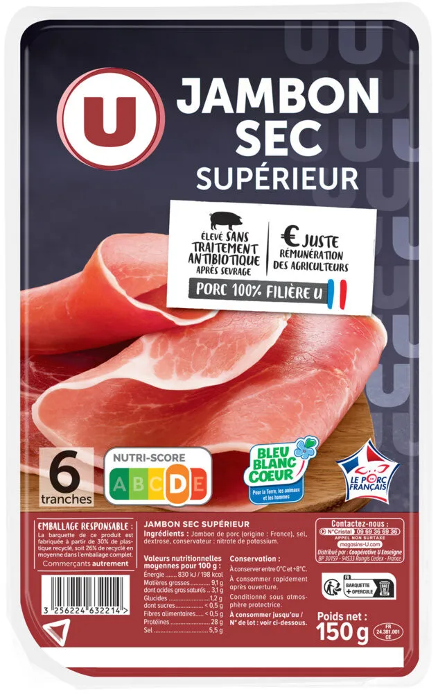 Jambon sec supérieur - x6 tranches, 150g