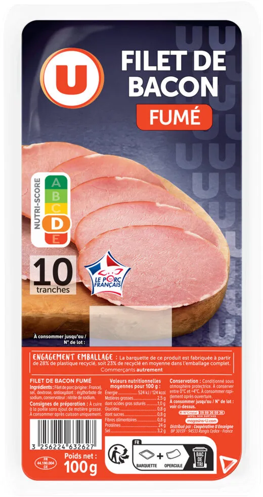 Filet de Bacon fumé - x10 tranches, 100g