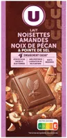 Chocolat au lait aux amandes,noisettes et noix de pécan et pointe de sel Tablette de 200g