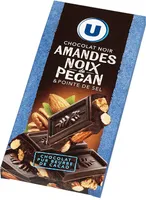 Tablette de chocolat noir amandes entières et noix de pécan caramélisées