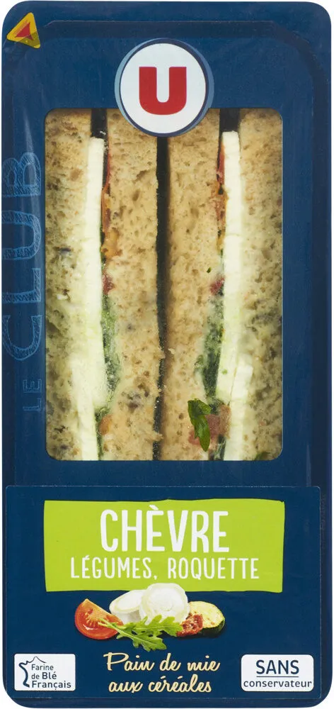 Sandwich pain de mie aux céréales fromage de chèvre, tomates, roquetteet courgettes grillées 210g